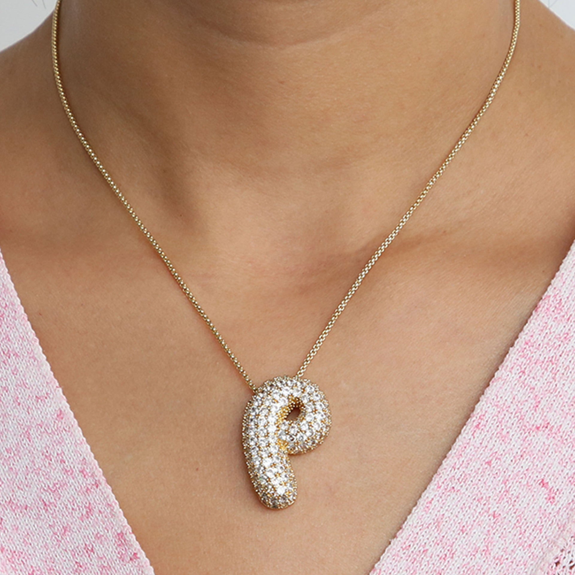 Amazon's hot-selling star Hailey's brass zircon balloon bubble chubby 26 English letter necklace