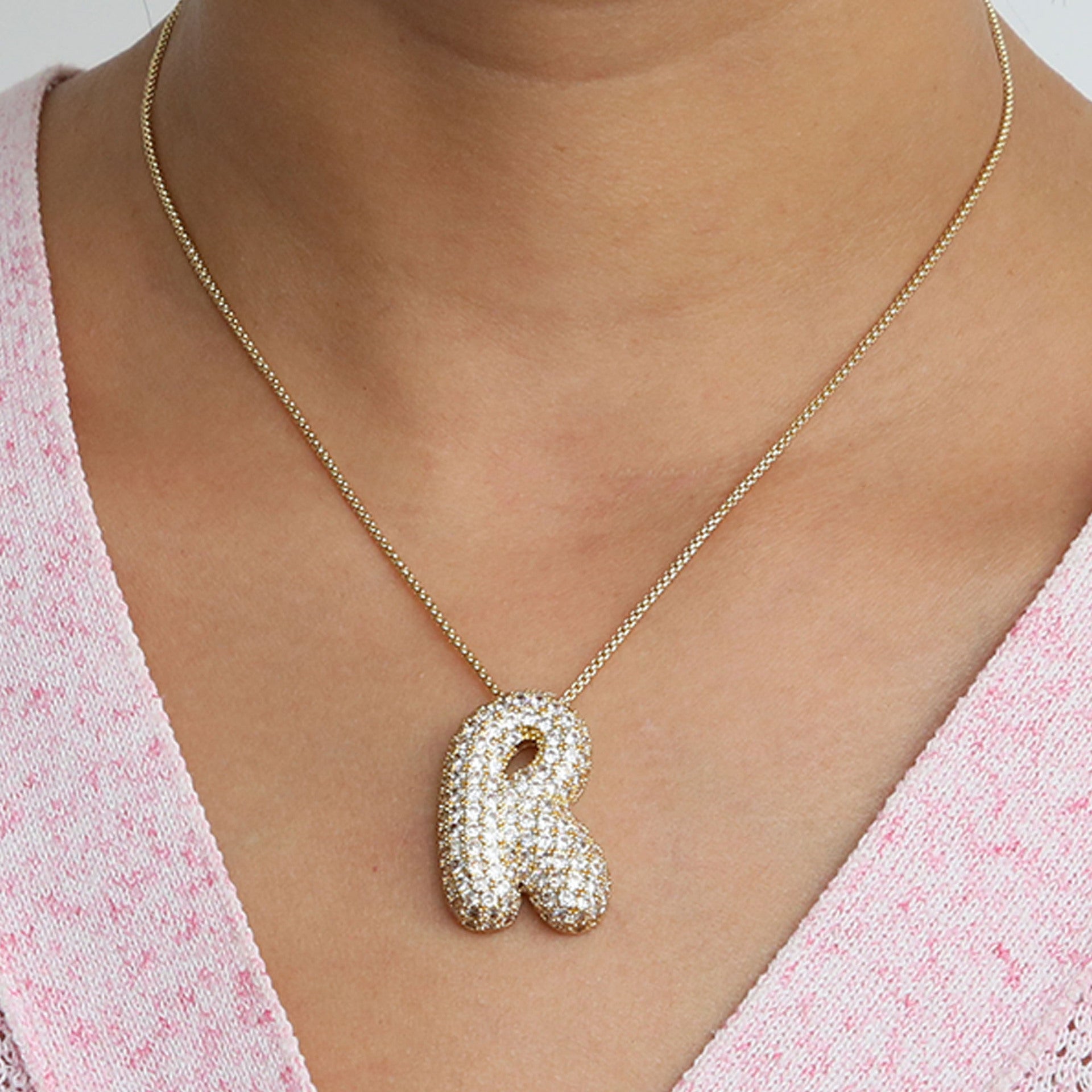 Amazon's hot-selling star Hailey's brass zircon balloon bubble chubby 26 English letter necklace