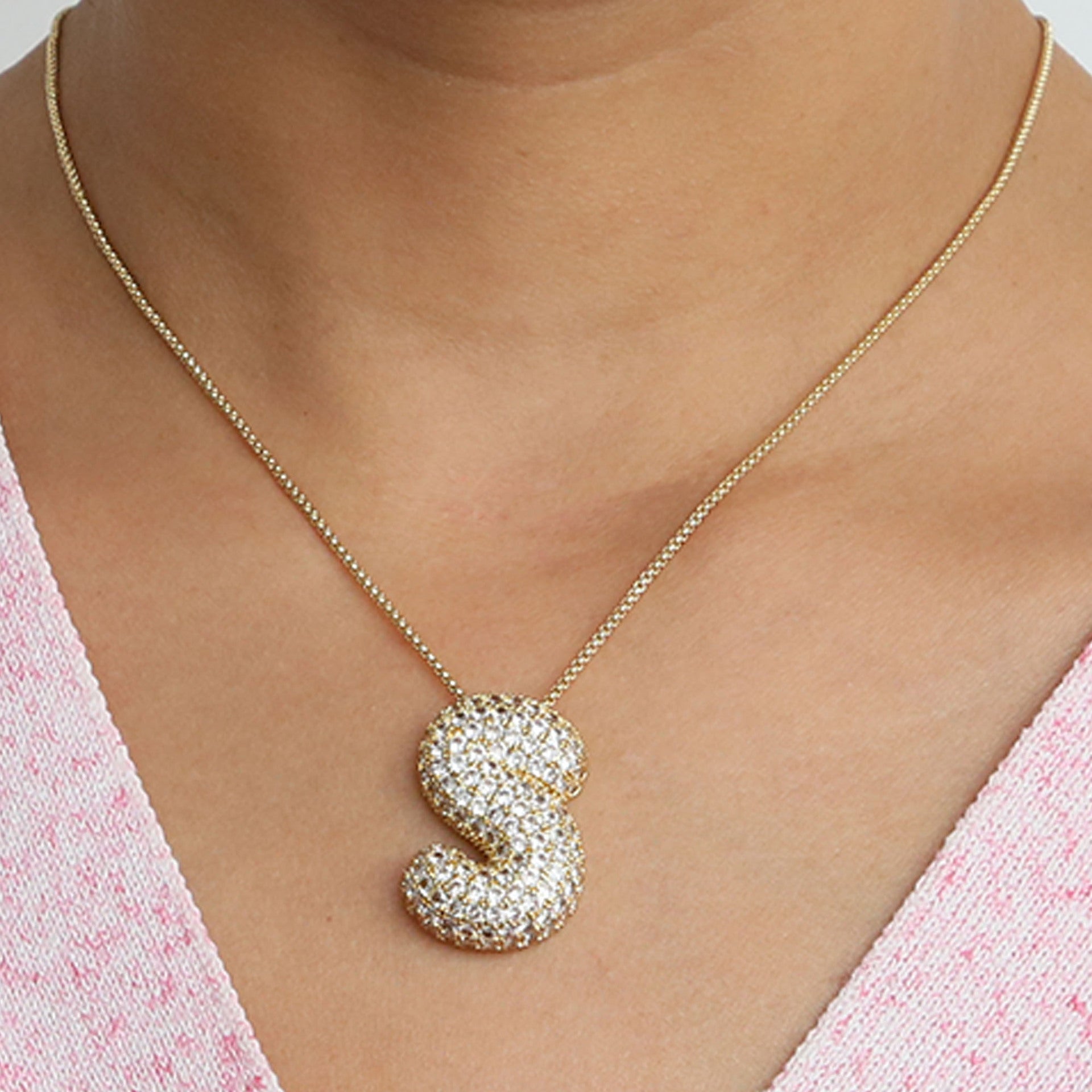Amazon's hot-selling star Hailey's brass zircon balloon bubble chubby 26 English letter necklace