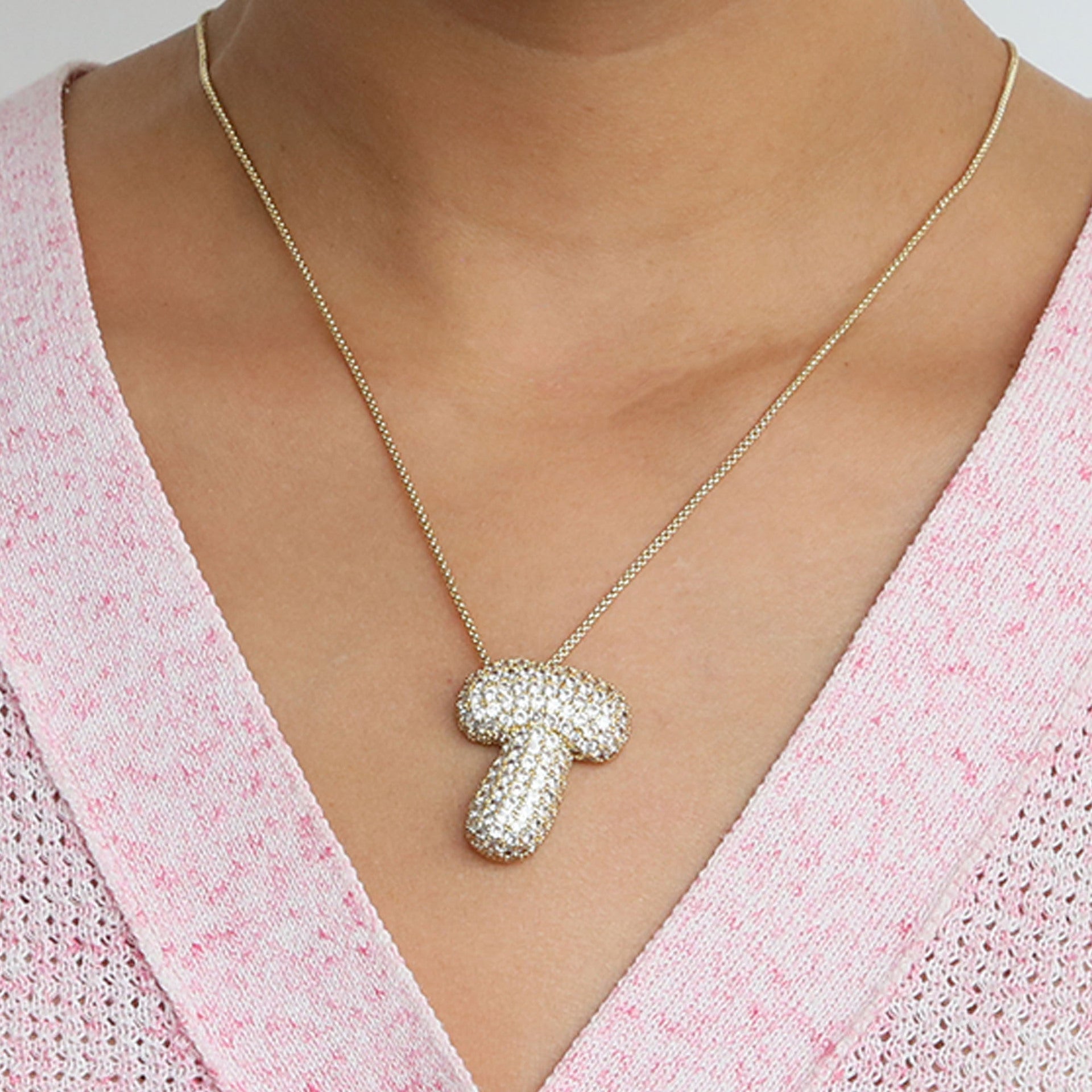 Amazon's hot-selling star Hailey's brass zircon balloon bubble chubby 26 English letter necklace