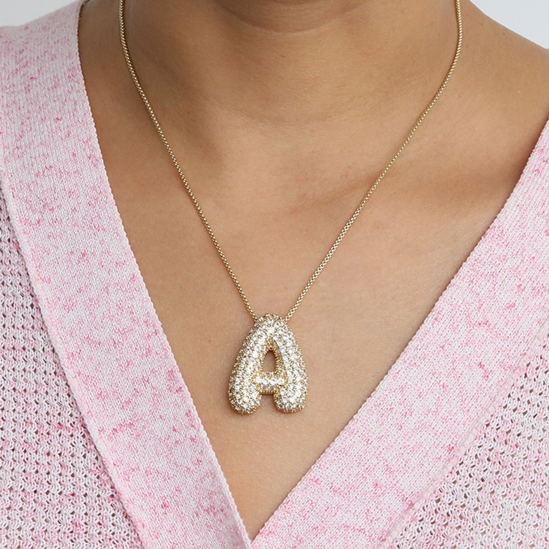 Amazon's hot-selling star Hailey's brass zircon balloon bubble chubby 26 English letter necklace